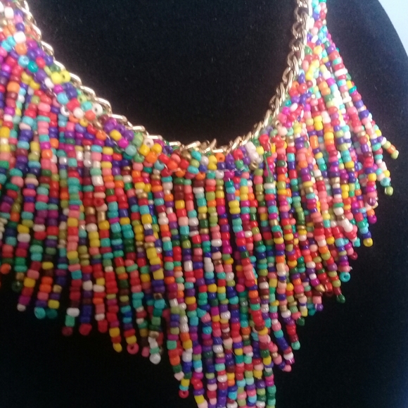 Boho Multi-colored hand beaded necklace - Picture 3 of 4
